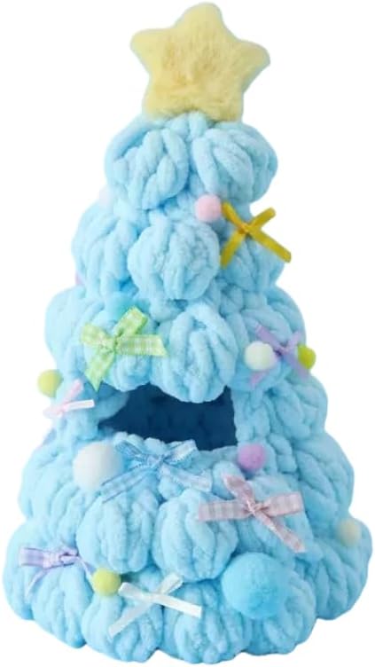 17cm Doll Christmas Clothes, Handcrafted One-Piece Christmas Tree Figures Clothes - Poms and Bows (Blue), Funny Cute Set Compatible with Standing Sitting 17cm Dolls
