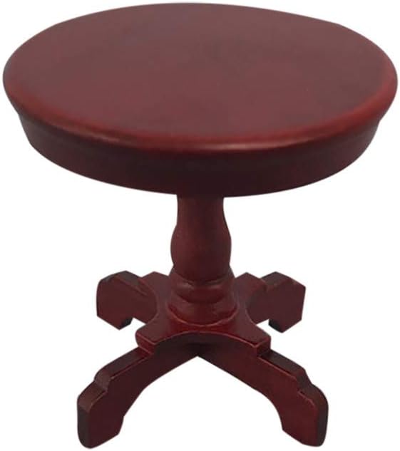 Dollhouse Decoration Accessories, 1:12 Dollhouse Furniture Miniature Wooden Round Side Table