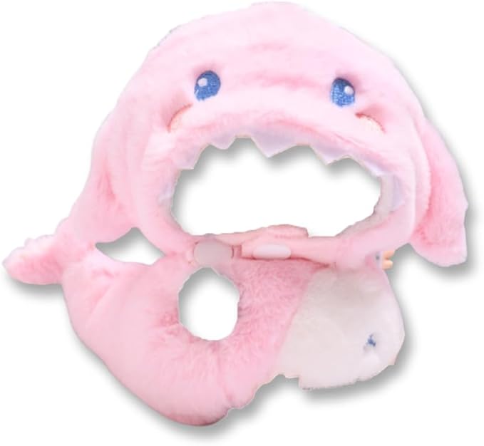 Cute Pink Shark Doll Clothes for 17cm Plush Pendants - Fluffy 2-Piece Outfit with Shark Hood & Tail Body, Kawaii Animal Costume Compatible with Vinyl Face Art Toys (No Doll)(Style O)