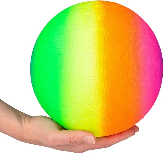 Rainbow Playground Balls - 8.5 Inch (Pack of 4) Rubber Bouncy Colorful Inflatable Balls for Kids and Adults, Indoor & Outdoor Games, Kickball, Dodgeball, Four Square, Dodge, Recess, Handball