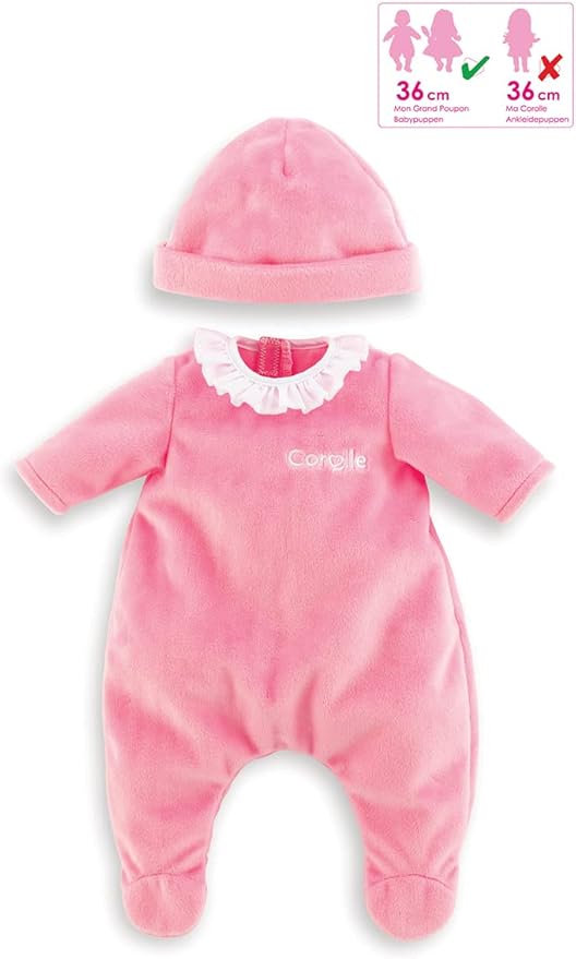 Corolle 14” Baby Doll Outfit - Pink Pajamas - Mon Grand Poupon Outfits and Accessories fit 14" Dolls, for Kids Ages 2 Years and up