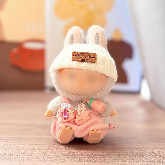 Doll Clothes for 17cm Dolls 4-Piece Set Knitted Hat Cute Clothe Suitable for Dolls Dress up, Keychain Accessories(NO Doll) (Pink)