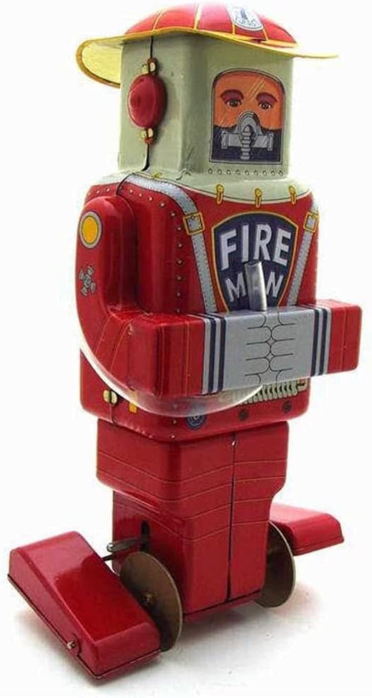 Charmgle Spring Firemen Robot Tin Toy Clockwork Wind-up Walking Robot Model Toys Adult Collection Party Favor Home Decoration