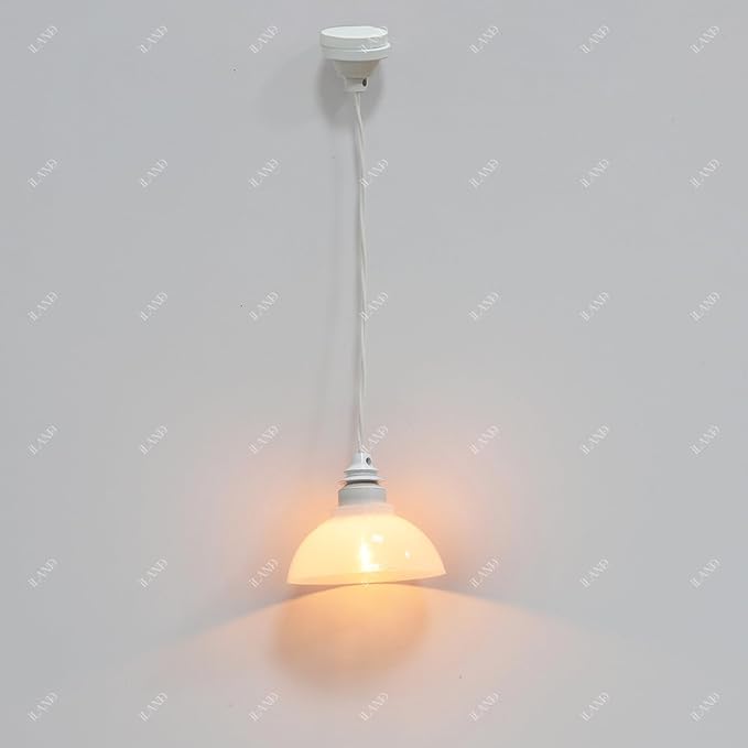 iLAND 1/12 Scale Accessories of Dollhouse Lights, Classic Miniature Lamp for Dollhouse Decoration, White Dome Pendant Light w/Plug