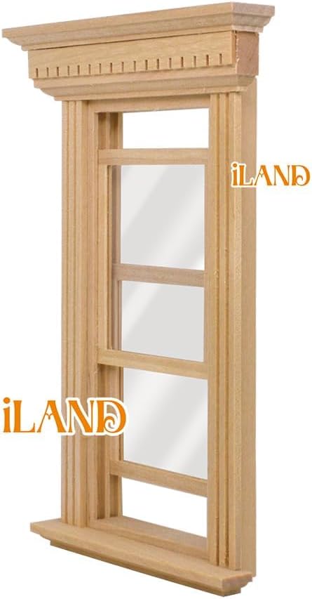 iLAND Dollhouse Window, 1/12 Scale Accessories, Wooden Dollhouse Accessories, Dollhouse Building Supplies in Neoclassical Style
