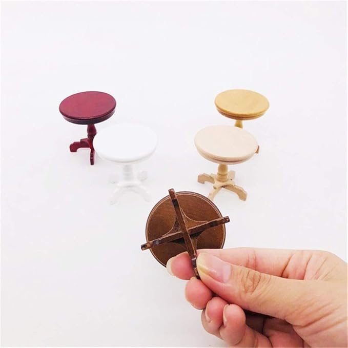 Dollhouse Decoration Accessories, 1:12 Dollhouse Furniture Miniature Wooden Round Side Table
