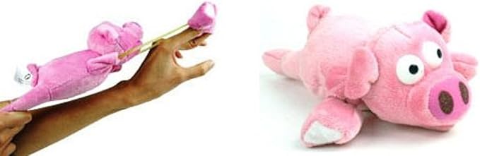 Playmaker Toys - Flying Screaming Flingshot Slingshot Animal Novelty Plush Doll Toy, Launches up to 50 Feet (Pig)