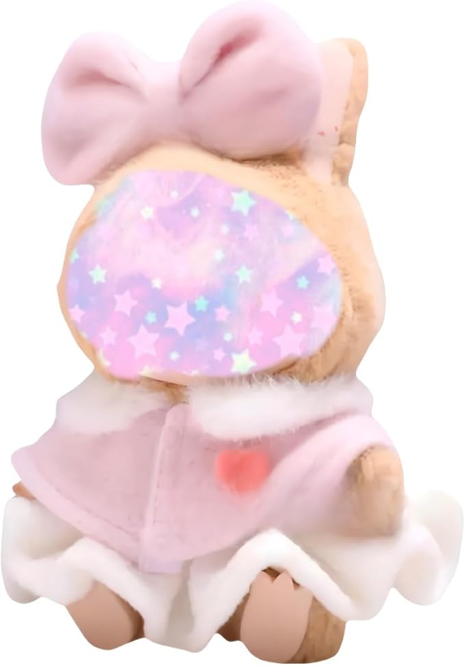 Clothes for 6.7" / 17cm Doll – Premium LABUBU Pink Overalls Outfit with Miniature Accessories (Doll Not Included)
