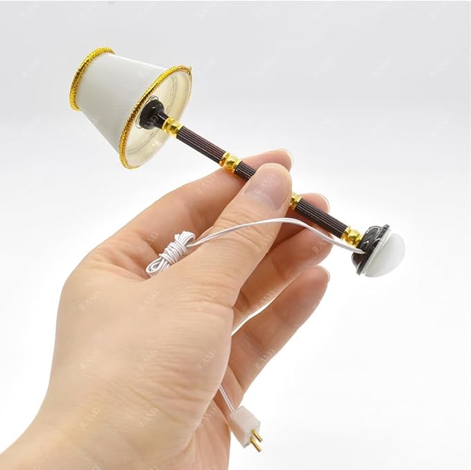 iLAND 1/12 Scale Accessories of Dollhouse Lights, Classic Miniature Lamp w/Plug for Dollhouse Decoration, Neoclassical Mini Flooring Lamp