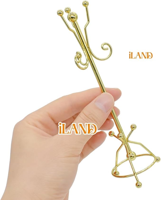 iLAND Dollhouse Furniture and Accessories on 1:12 Scale, Miniature Coat Rack & Full Mirror (Golden Color)