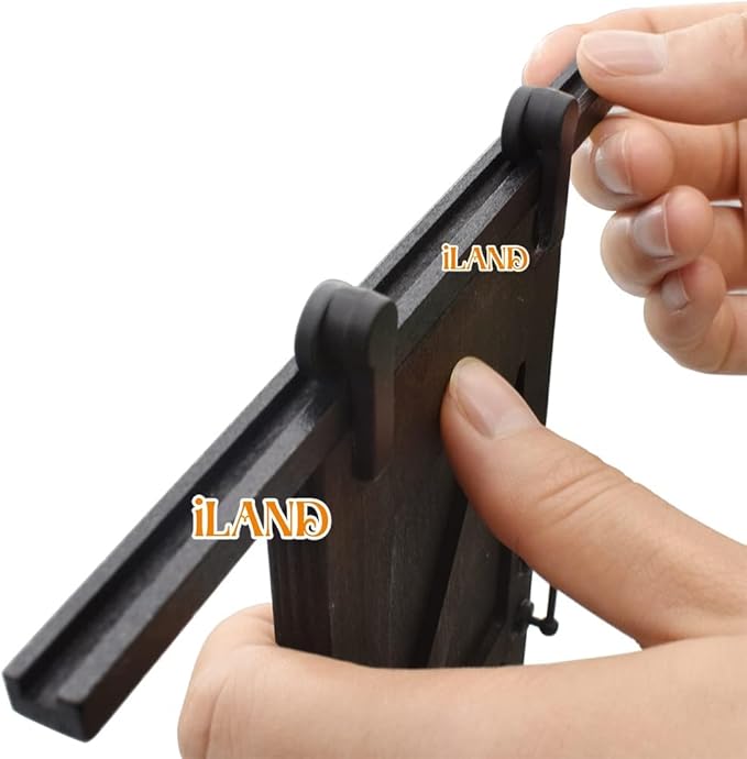 iLAND 1/12 Scale Accessories of Dollhouse Door Miniature Wooden Barn Doors w/Sliding Rods for Dollhouse Décor Doll House Accessories and Furniture Black