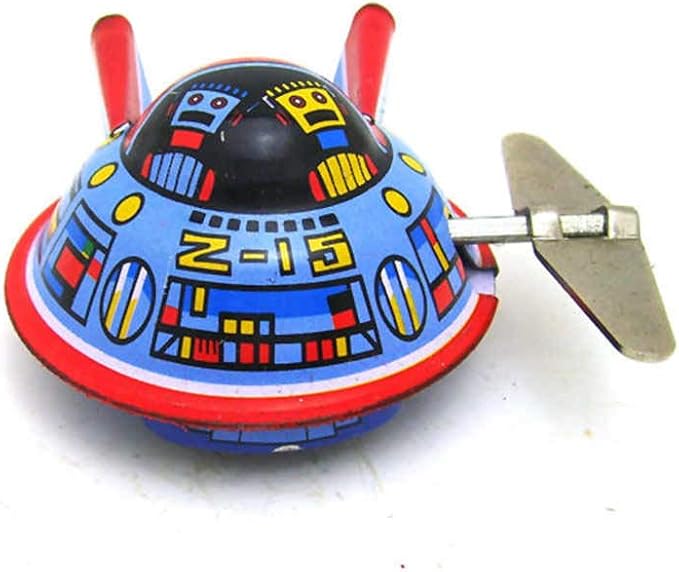 Charmgle Mini Spaceship Classic Tin Toy Wind-up Toys Clockwork Spacecraft Playthings Adult Collection Xmas Gifts Bar Home Decoration 3 Pack