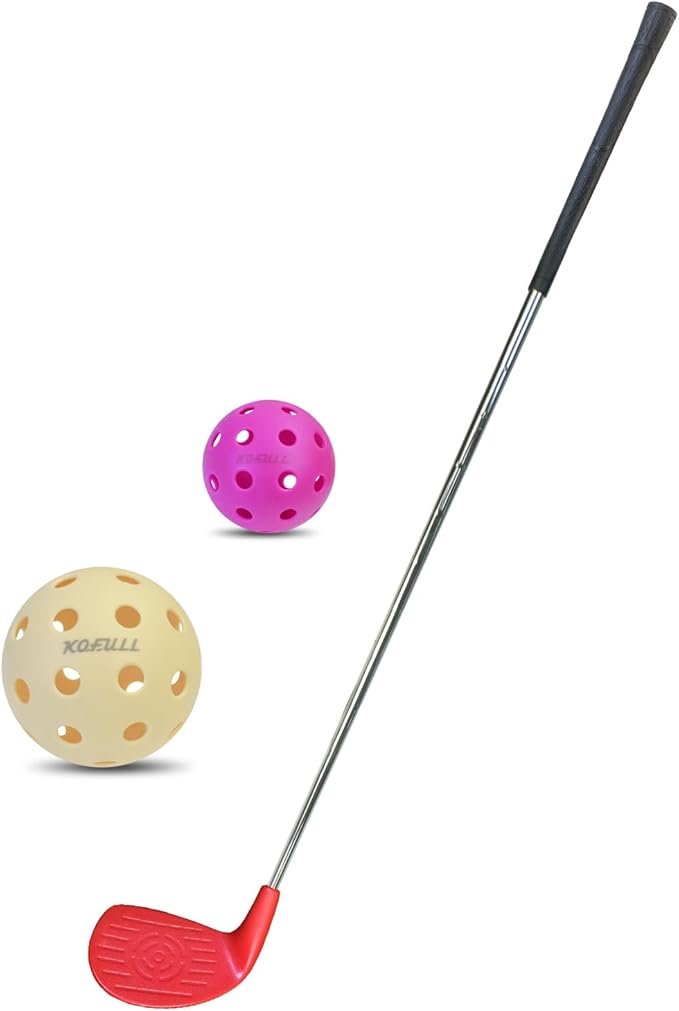 KOFULL Backyard Golf Game Club with Oversize Head, for Golf Game with Buckets, Included 1 Plastic Golf Clubs for Adults, 2 Balls, Steel Shaft for Chipping Game, Hit Plastic Foam Ball