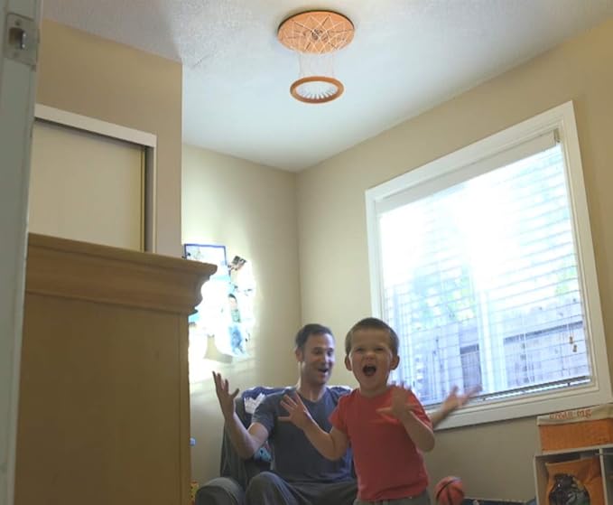 Ceiling Swish: Indoor Mini Basketball Hoop for Kids Toy Game - Includes Basketball Net Backboard and Two Mini Basketballs