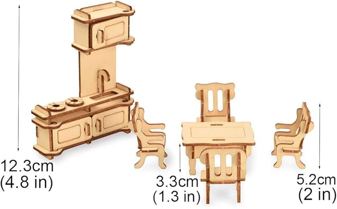BOHS 34-Piece Dollhouse Furniture Set -1/24 Scale, Laser Cut Wooden 3D Puzzles - Miniature Doll House DIY Models and Accessories