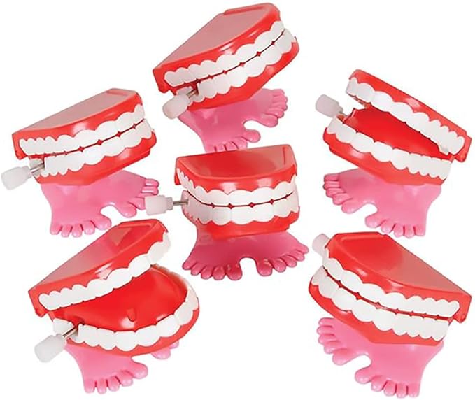 The Dreidel Company Wind Up Teeth Chomping & Chattering Teeth Toys for Kids Birthday Party Favors, Novelty and Gag Gifts, 1.75" Inches (12-Pack)