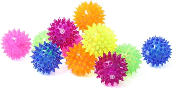 30 Pack LED Light Up Fidget Sensory Bouncy Glow in The Dark Spiky Ball Kids Gifts,Squishy Massage Pet Party Favors Stress Relief Spiky Balls Toy