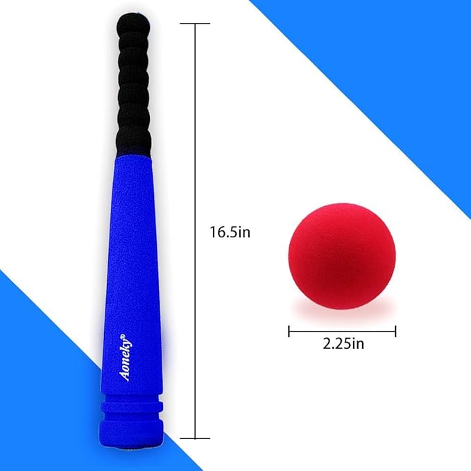 Aoneky 16.5 Inch Foam Baseball Bat and Ball Set for Toddlers 1-3 Years - Soft & Safe First T-Ball Bat, Mini Lightweight Beginner Bat for 1 Year Old Boy Girl Gift, Indoor Outdoor Toy