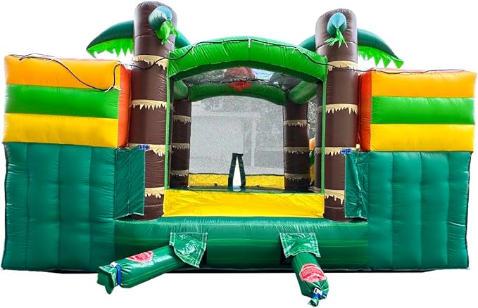 Crossover Tropical Double Water Slide Bounce House Combo, 16.5 x 15 x 11 Foot, PVC Vinyl Inflatable Bouncy House for Kids, Wet or Dry Slides, with Stakes and Storage Bag, Blower not Included