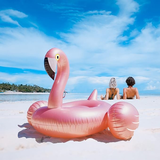 Giant Inflatable Flamingo Ride On Pool Float, Blow Up Pool Floatie with Fast Valves Swimming Floating Raft, Lounge, Summer Party Decorations Toys for Adults, Large