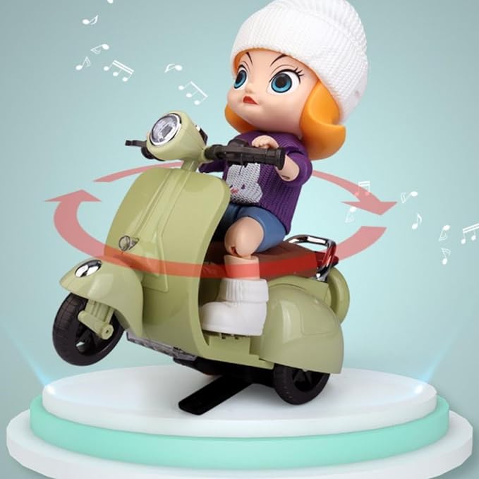 Liotww Motorcycles Scooter Toy Doll - with Light and Music, Cute Have a Seat for Accessories, Decor Desktop Ornaments Collectors (Off-White)