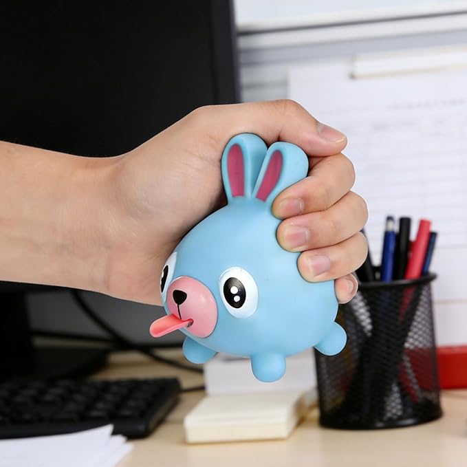 TOYANDONA Squeeze Toy for Kids - Rabbit Tongue Stick Out Animal Tongue Out Toy Squeeze Ball for Stress Relief Fun Kids Adults Birthday Party Favors Easter Basket Goodie Bag Stocking Stuffers, Blue