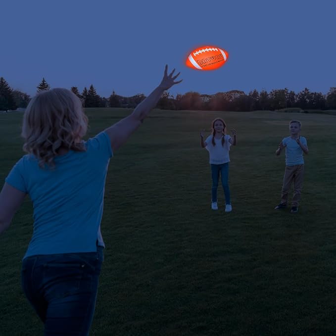 Glow in The Dark Football, Light Up Football, Junior NO 6 - Birthday Easter Stuffers Gifts for Boys Kids Teen Youth 8 9 10 11 12 Year Old, Catch Games in Backyard Camping Beach Outdoor (Orange+White)