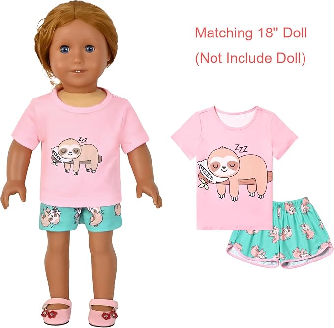 QPANCY Matching Girls & Dolls Pajamas Unicorn Pj Sets Summer Cotton Sleepwear