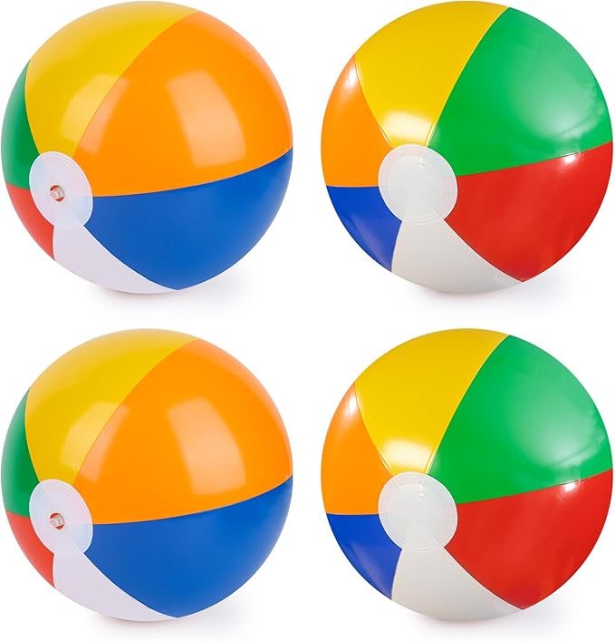 3 otters 4Pack 16Inch Beach Balls, Inflatabl Rainbow Swimming Pool Toys for Summer Water Games, Beach Party Favors