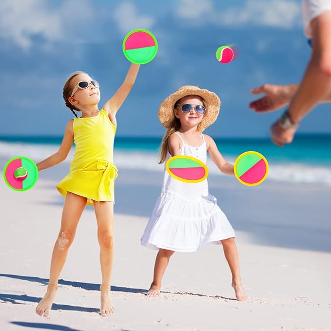 Hxezoc Toss and Catch Ball Set Catch Game Toys with 4 Paddles 6 Balls and 1 Storage Bag, Ball Sports Toys for Kids and Adults Family School Outdoor Games, Beach Playground Yard Games Supplies