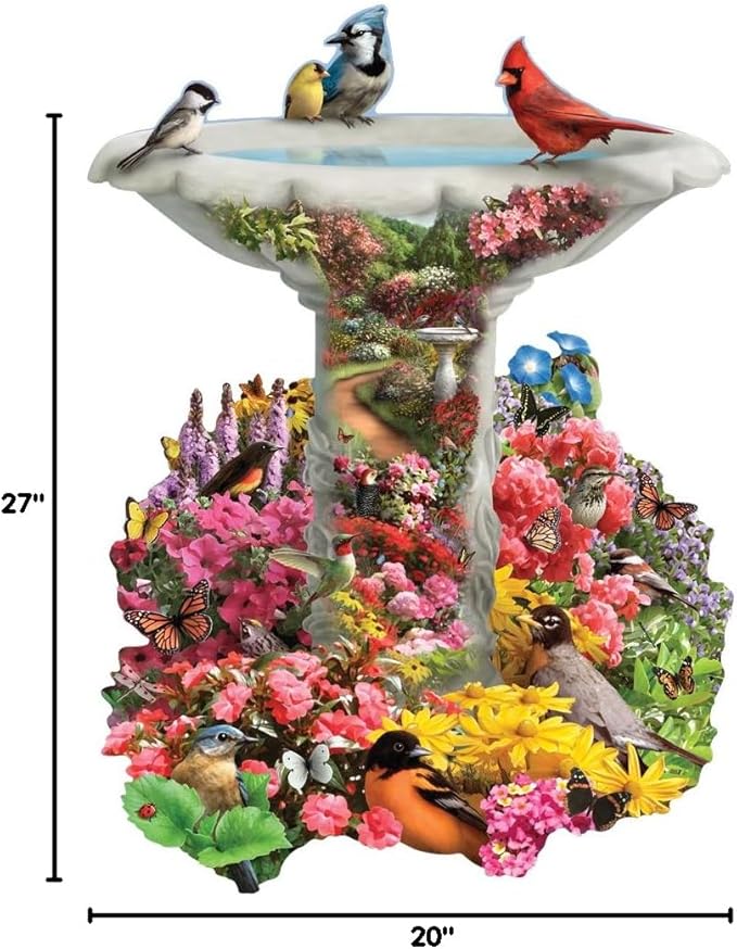 Bits and Pieces – 750 Piece Jigsaw Puzzle for Adults – Garden Birdbath, Busy Bird Fountain - by Artist Alan Giana, Completed Puzzle Size: 20" x 27"