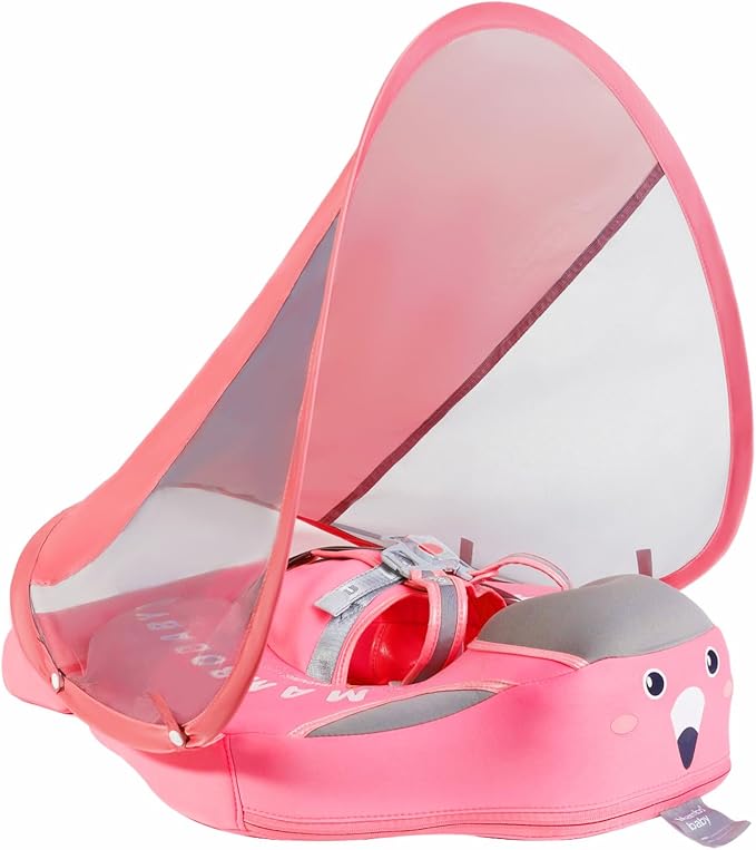 Mambobaby Baby Swim Float with Canopy Non-Inflatable Infant Pool Float with Tail 3-24 Months Avoid Flip Solid Skin-Friendly Material for Toddler Boys Girls