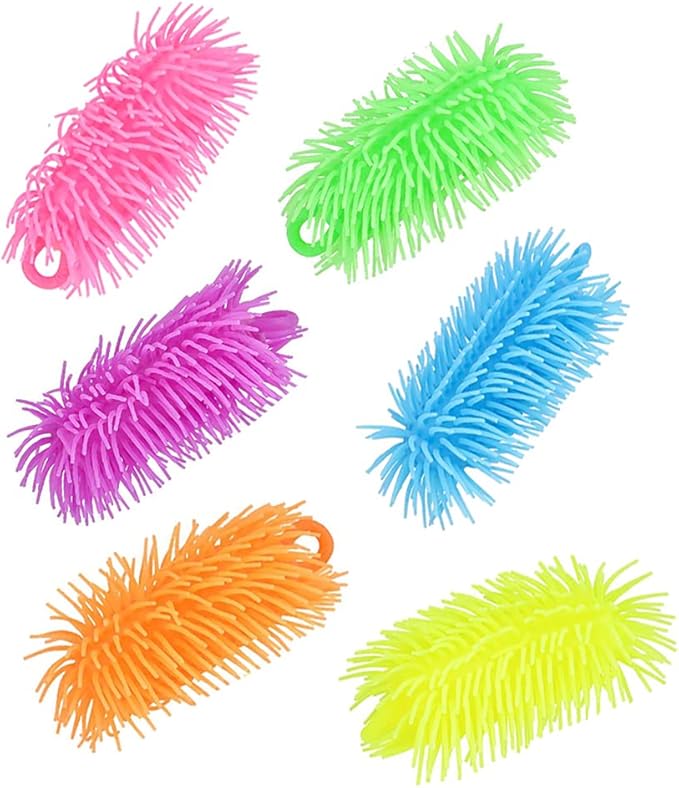 The Dreidel Company Puffer Ball Snake Toy, Stress Reliever Toy for Hand Wrist Finger Exercise Squeeze Therapy, Party Favor, 6" (12-Pack)