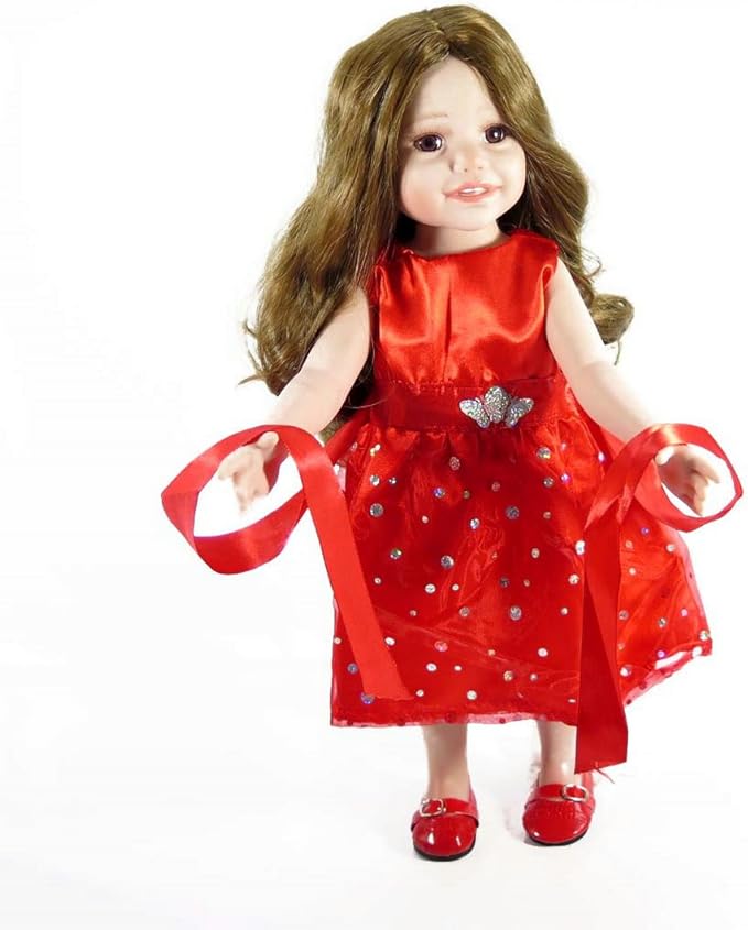 18 inch Girl Doll Clothes and Accessories - Beautiful Red Dress with Dots Outfit for 18 Inch Dolls