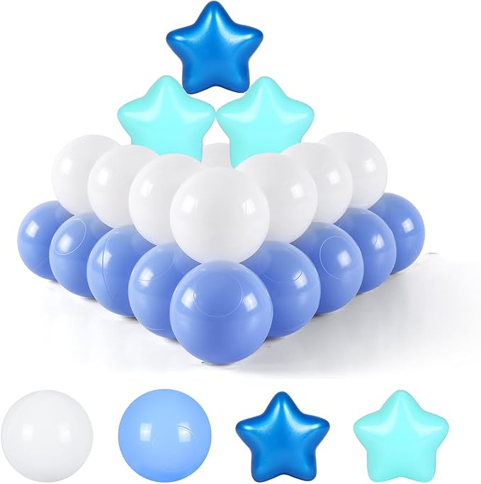 STARBOLO Ball Pit Balls for Ball Pits - 200 Pcs Blue Star and Round Balls Crush Proof Plastic Children's Toy Balls Stars for Birthday Party Pool Indoor Outdoor