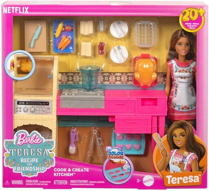 Barbie and Teresa Recipe for Friendship Teresa Fashion Doll & Kitchen Playset with 20+ Accessories Including Color-Change Cookies