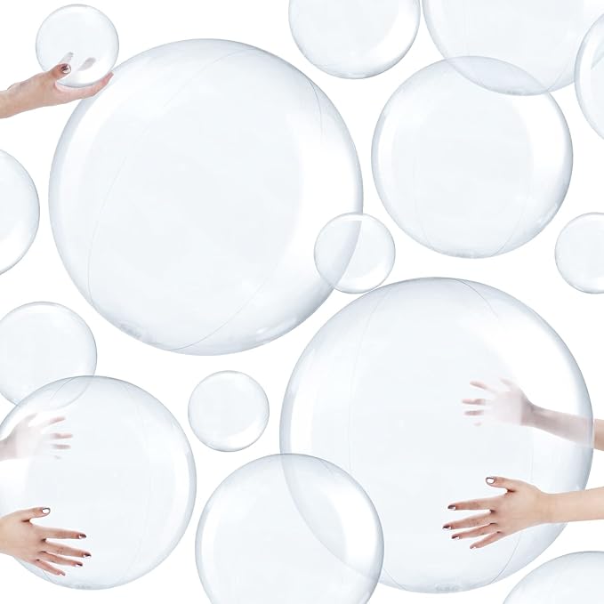 Sratte 20 Pcs Inflatable Beach Balls Bulk, Multiple Sizes Summer Swimming Pool Balls for Adults Hawaii Luau Party Supplies(Clear,Classic)