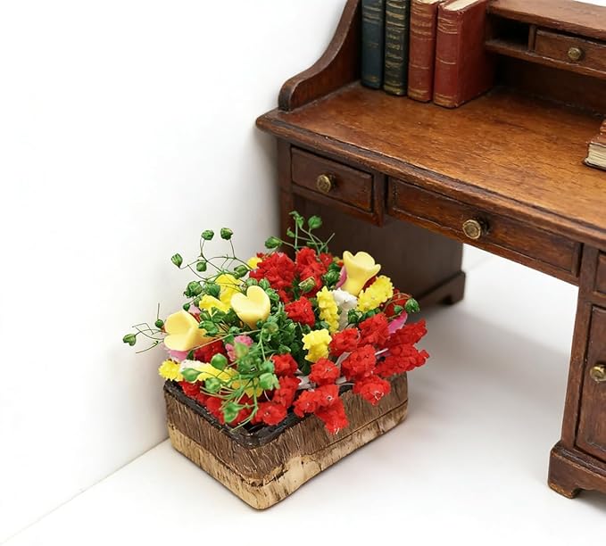 1:12 Miniature Flower Pots, Dollhouse Greenery Decorations, Tiny Artificial Bonsai Models - Realistic Faux Plants for Mini - House Gardens, Home & Office Decor (MiniFlowerPot)