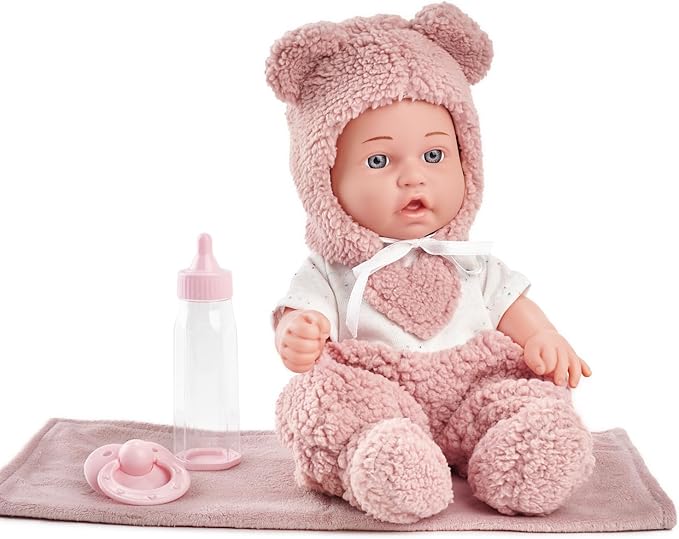 Enjoyin 12" Baby Doll with Accessories for Toddler Girls Ages 3+ | Includes Pink Outfit, Pacifier, Bottle & Soft Blanket | Interactive Role-Play Toy for Kids
