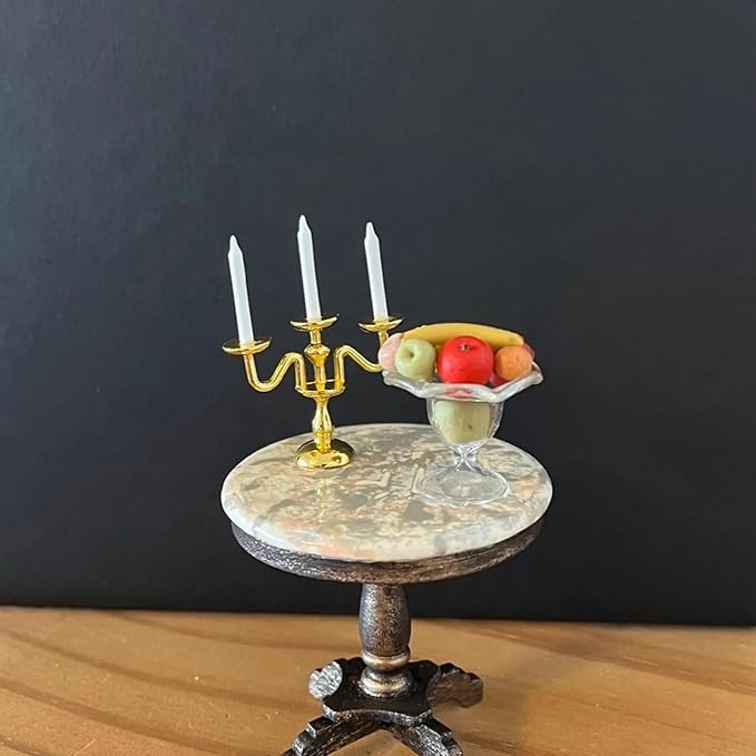 Dollhouse Candlesticks, Miniature Metal Candelabra, 1:12 Dining Candle Holder with 3 Candles, for Dollhouse Miniature Kitchen, Fairy Garden, Diorama (1PCS) (Silver)