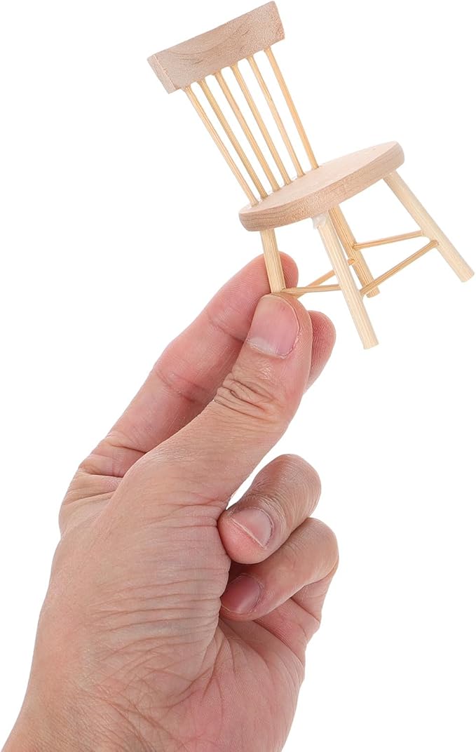 TOYANDONA 6pcs Dollhouse Chairs 1/12 Scale - Mini Doll House Dining Chairs Miniature Wooden Dollhouse Furniture 1/12 Scale for Doll House Accessories
