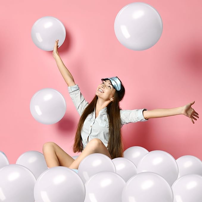Sinmoe 12 Pieces Large gaint Inflatable White Beach Ball Bulk Solid Swimming Pool Floating Blow up Ball DIY Paint Craft for Boys Girls Hawaii Luau Birthday Beach Summer Party(12 Inch,White)
