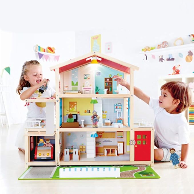 Lovely Family Dollhouse Dolls Set of 8 Wooden Figures, Kids Girls Happy Playset Characters Accessories for Children Pretend Gift