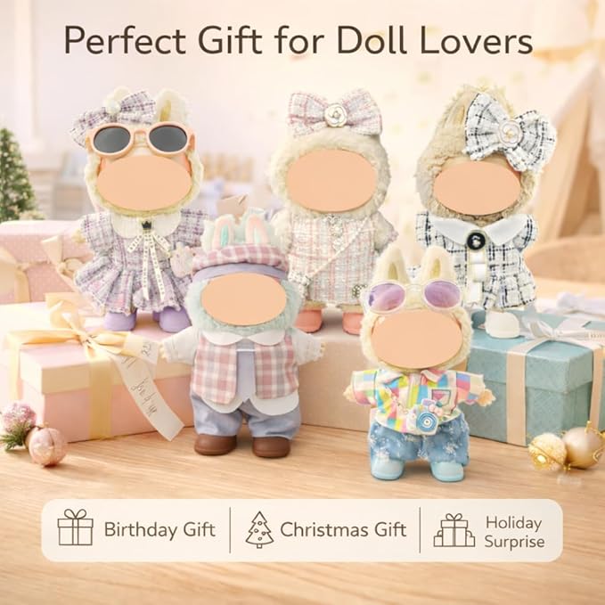 Ezcora 5-Pack Doll Clothes Set for 15–17cm Dolls, Includes 3 Dress Outfits and 2 Suit Outfits, Perfect for Play and Display, Doll Accessories for Collectors (No Dolls)