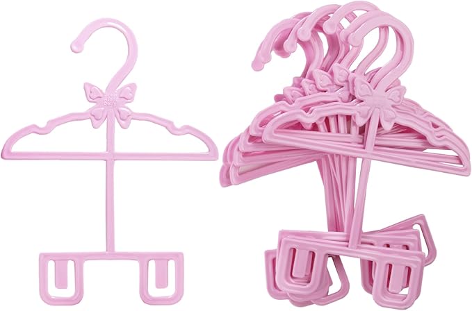 Dress Along Dolly Doll Full-Outfit Clothes Hangers for 18" Dolls - 12pk - Compatible w American Girl- Unique Design Holds Your Top & Bottom at Once Including Dresses, Pants, Shirts, Skirts- Great Gift