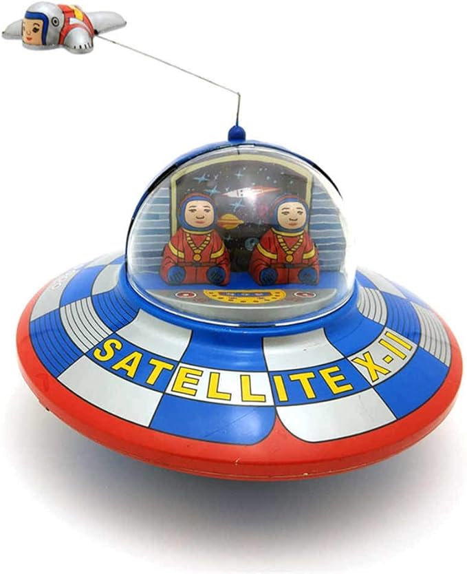 Charmgle Small Spaceship Toy Classic Tin Toy Wind-Up Toy, Spacecraft Playthings Adult Collection Toy Novelty Xmas Gift Bar Home Decor