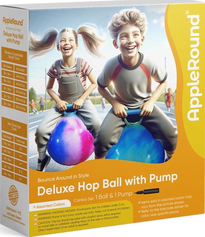 AppleRound Space Hopper Ball with Air Pump, 18in/45cm Diameter for Age 3-7, Kangaroo Bouncer, Hippity Hoppity Hop Ball for Children, Plain Color (Red)