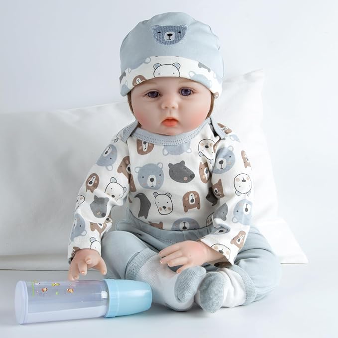 Reborn Baby Dolls Clothes Boy Bear Head 4 Pcs Set for 17-22 Inch Newborn Baby Dolls Boy Clothes Accessories Outfits