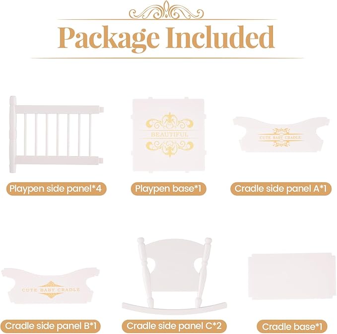 BABESIDE Baby Doll Accessories for 3 Inch Mini Dollhouse Miniature Babys Doll Playpen and Crib Dollhouse Mini Baby Dolls Bed Micro Mini Dollhouse Playpen, Assembly Required