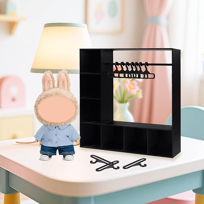 Doll Clothes Closet/Wardrobe Large Plus 10 Hangers, Doll Accessories Display Box, Clothes Storage for Figures, Portable Storage for Fashion Doll Clothes, Gift (Black)
